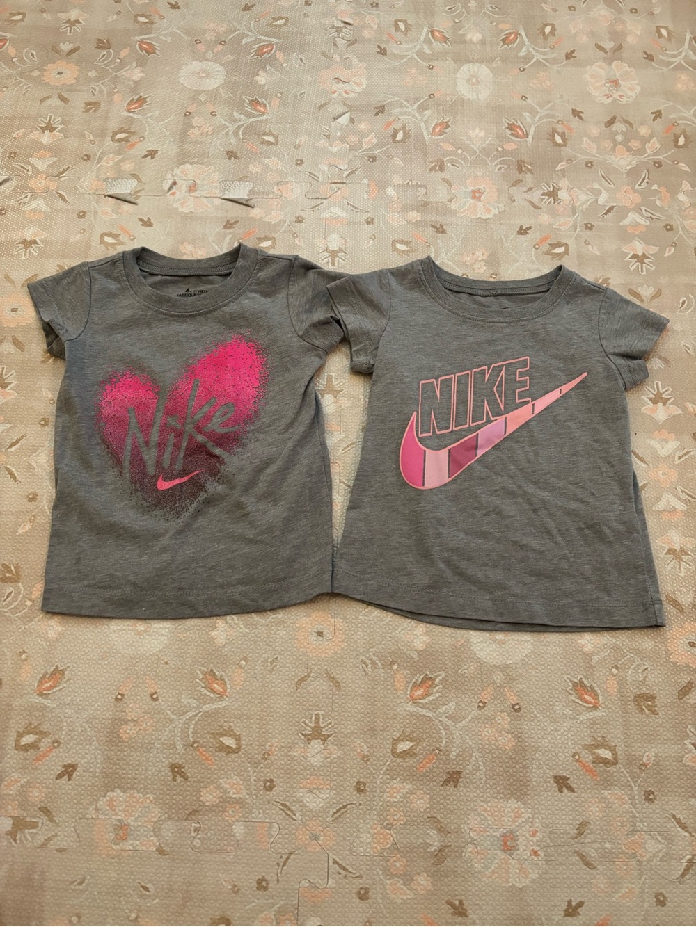 Nike Girls' Gray T-Shirt with Pink Logo Lot of 2 size 2T